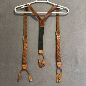 VTG Polo Ralph Lauren Mens Suspenders Braided Leather Brass Buckle Adjustable